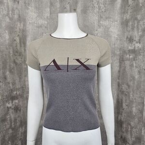 Vintage 90s Armani Exchange AX‎ Womens M Spellout Stretchy Babydoll Tee Shirt